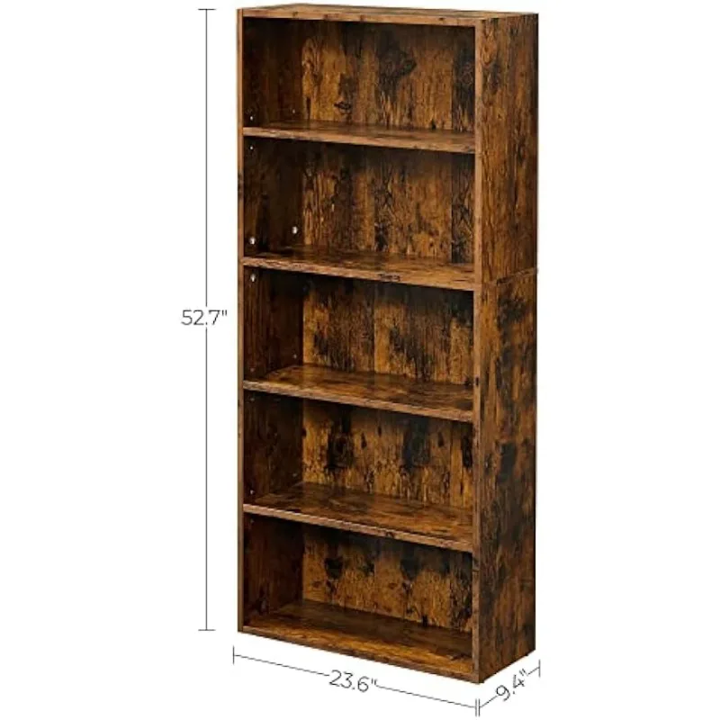 Bookshelf VASAGLE, 5-Различен Открит библиотеката с Регулируеми рафтове за съхранение, Външен, Кафяв в Селски стил ULBC165X01 Изображение 2