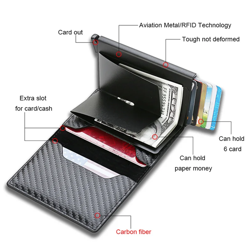 DIENQI Държач за карти, изработени от въглеродни влакна, портфейли, мъжки маркови Rfid Black Magic Trifold, Кожен тънък мини-портфейл, Малка чанта за пари, мъжки портмонета Изображение 1