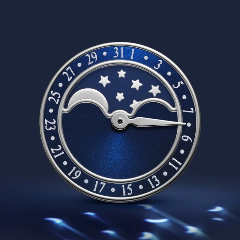 Seagull Показател фаза на Луната Календар Датата 3 Стрелки Автоматично Мъжки Часовник Sea-gull 819.12.1135 Сапфирен Кристал Естествена Кожа Изображение 5