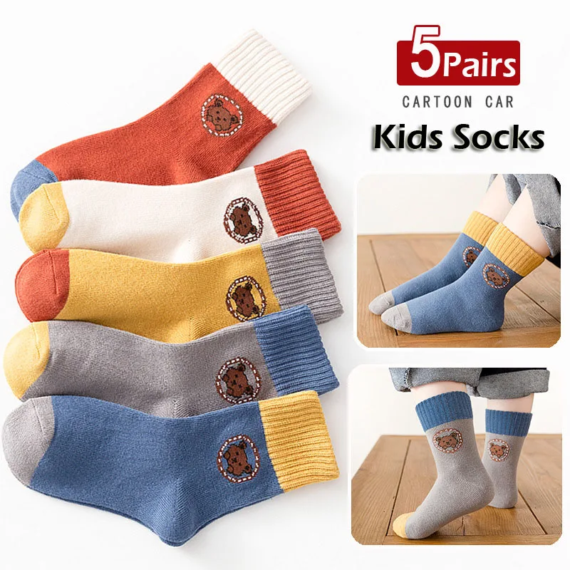 Детски чорапи Пролет, 5 Чифта Памучни Чорапи, Бебешки Чорапи за малко по-Големите момчета Чорапи за екипажа Изображение 1