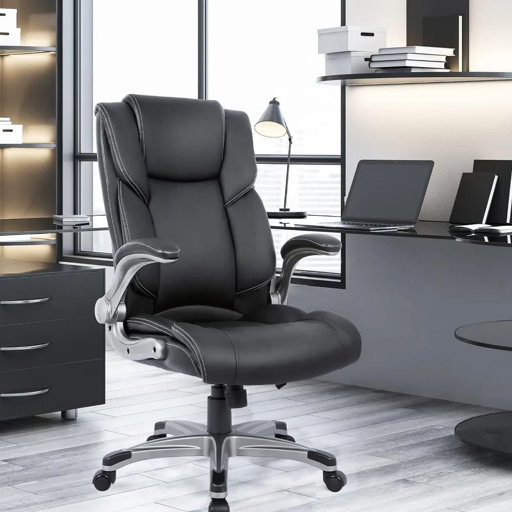 Ергономичен офис стол с висока облегалка за началник - Ергономичен домашно компютърно бюро, Кожен стол, с мека откидывающимися подлакътници Изображение 0