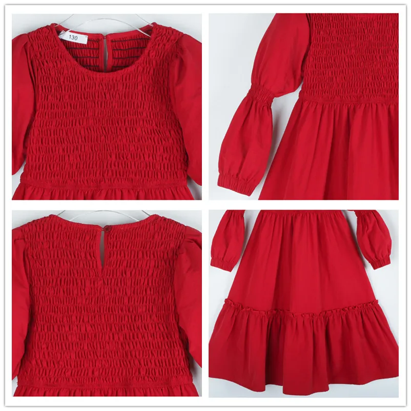 есенно-зимния нейлоновое рокля-клеш за малки момичета, черно-червена рокля-клеш от 6 до 16 години, модни обикновена рокля с волани за момичета Изображение 5