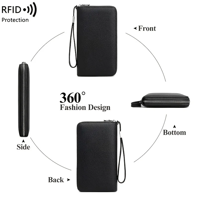 Жена чантата с RFID заключване от 100% кожа голям капацитет за съхранение с цип държач за телефон, клатч, пътна чанта, гривна-маншет Изображение 4