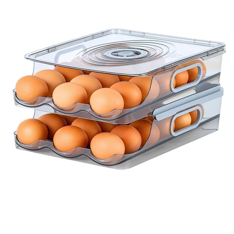 Контейнер за яйца За хладилника: Картонени кутии за яйца, Автоматично Закатывающийся Титуляр за яйца За хладилник С Мащаб на времето и здрав капак Изображение 0