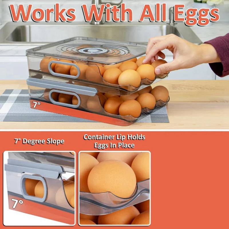 Контейнер за яйца За хладилника: Картонени кутии за яйца, Автоматично Закатывающийся Титуляр за яйца За хладилник С Мащаб на времето и здрав капак Изображение 1