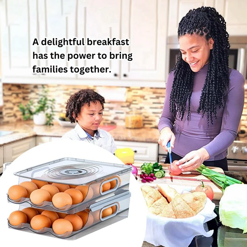 Контейнер за яйца За хладилника: Картонени кутии за яйца, Автоматично Закатывающийся Титуляр за яйца За хладилник С Мащаб на времето и здрав капак Изображение 2