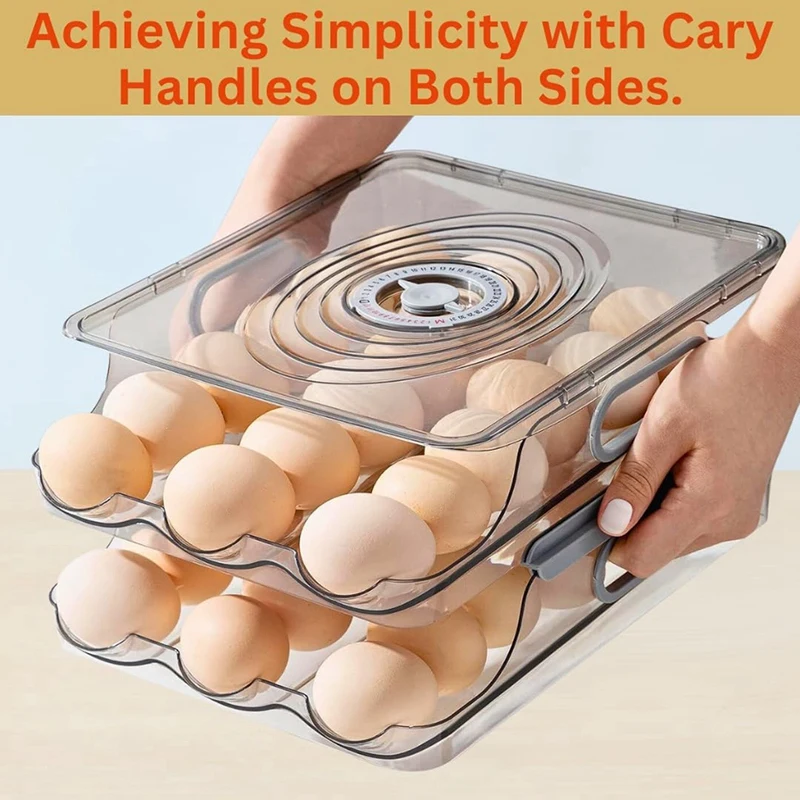 Контейнер за яйца За хладилника: Картонени кутии за яйца, Автоматично Закатывающийся Титуляр за яйца За хладилник С Мащаб на времето и здрав капак Изображение 4