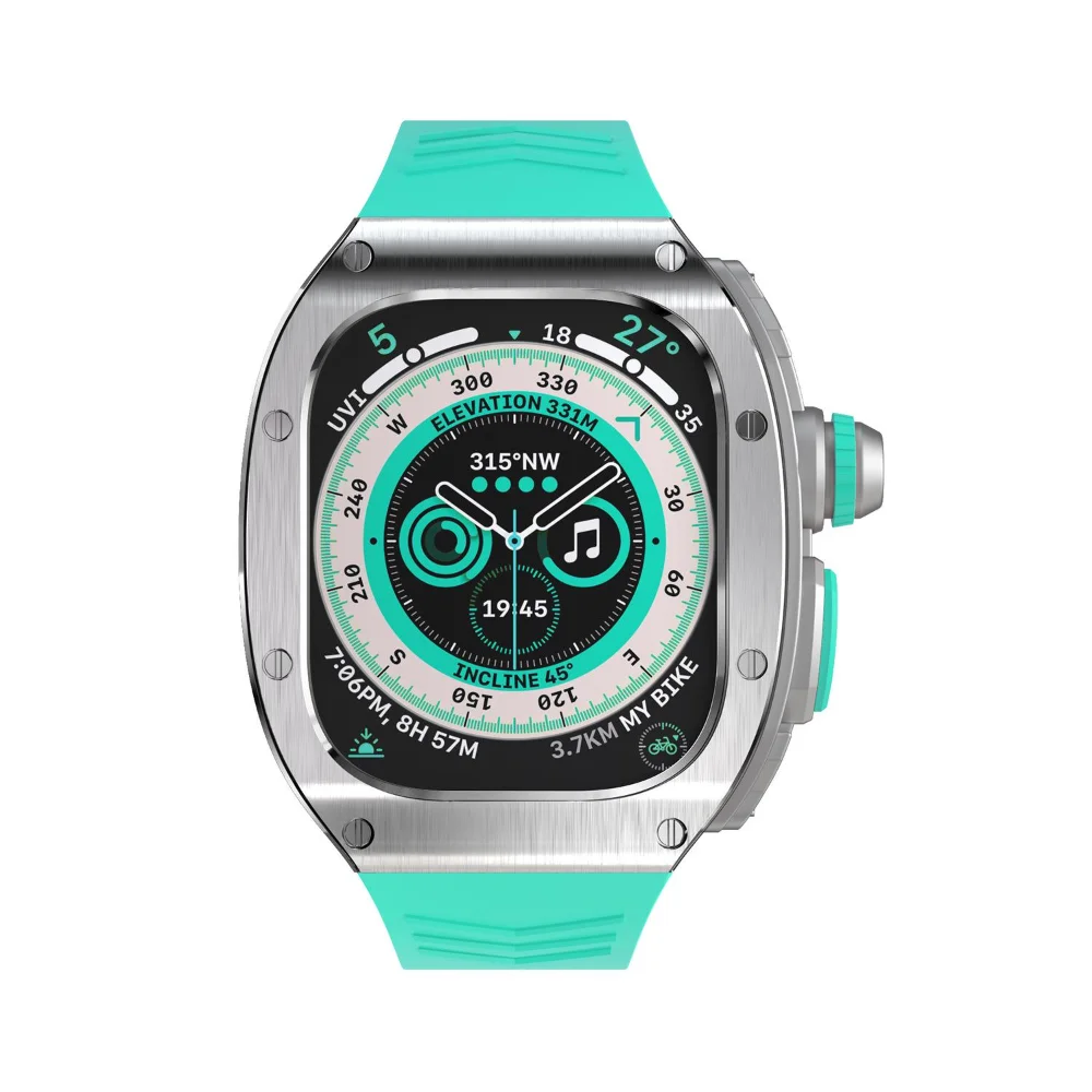 Метален корпус от неръждаема стомана, определени модификации на гумена каишка за Apple Watch Ultra 49mm Смарт часовници от висок клас, подходящи за iwatch 49mm Изображение 2