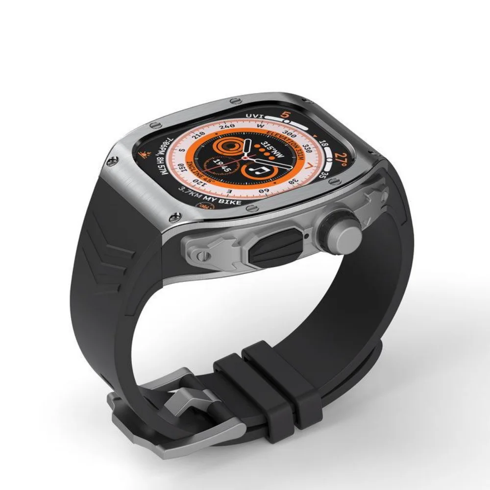 Метален корпус от неръждаема стомана, определени модификации на гумена каишка за Apple Watch Ultra 49mm Смарт часовници от висок клас, подходящи за iwatch 49mm Изображение 3