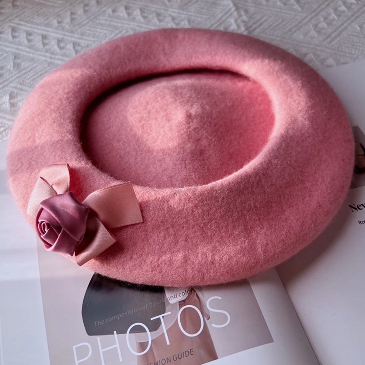 Нови дамски зимни шапки розов цвят, вълнени барети, сладка шапчица в стила на Фреш с цветен модел за момичета, прическа, тюрбан за жени Изображение 2
