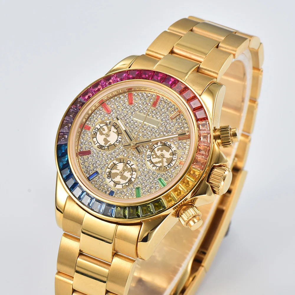 Новите часовници DTN Tilt Размер на 39,3 * 30,8 мм С диамант С форма на метални и стъклени вложки В bezel, висококачествени детайли за часа VK63 са Подходящи за корпуса VK63 (не светят) Изображение 3