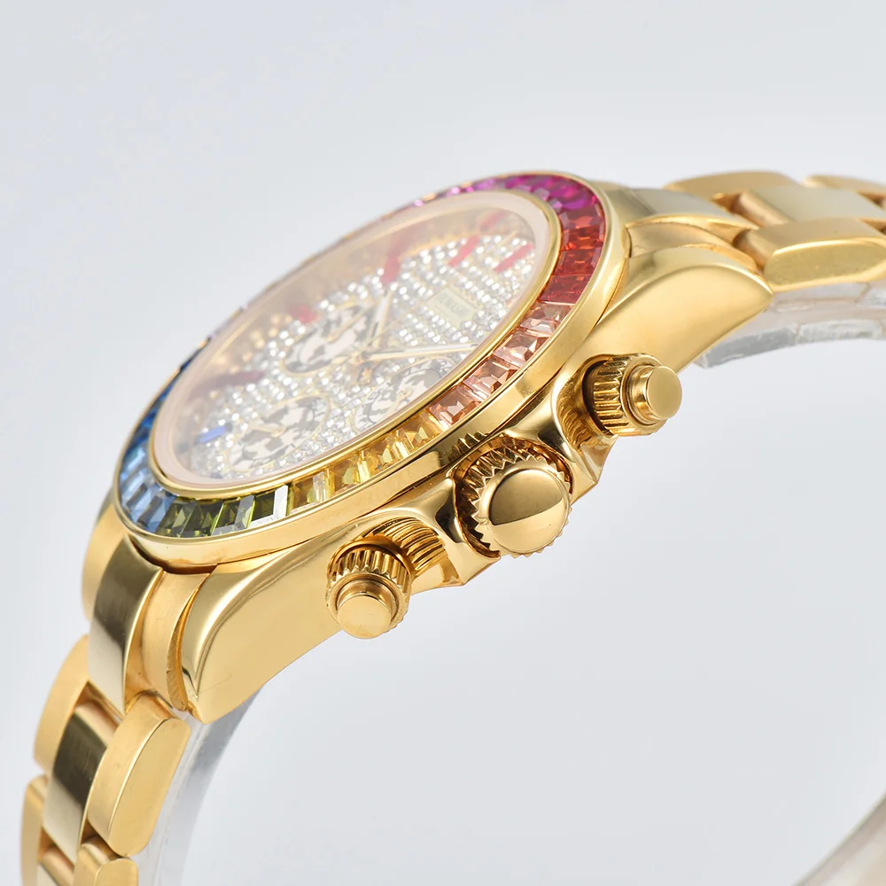 Новите часовници DTN Tilt Размер на 39,3 * 30,8 мм С диамант С форма на метални и стъклени вложки В bezel, висококачествени детайли за часа VK63 са Подходящи за корпуса VK63 (не светят) Изображение 4