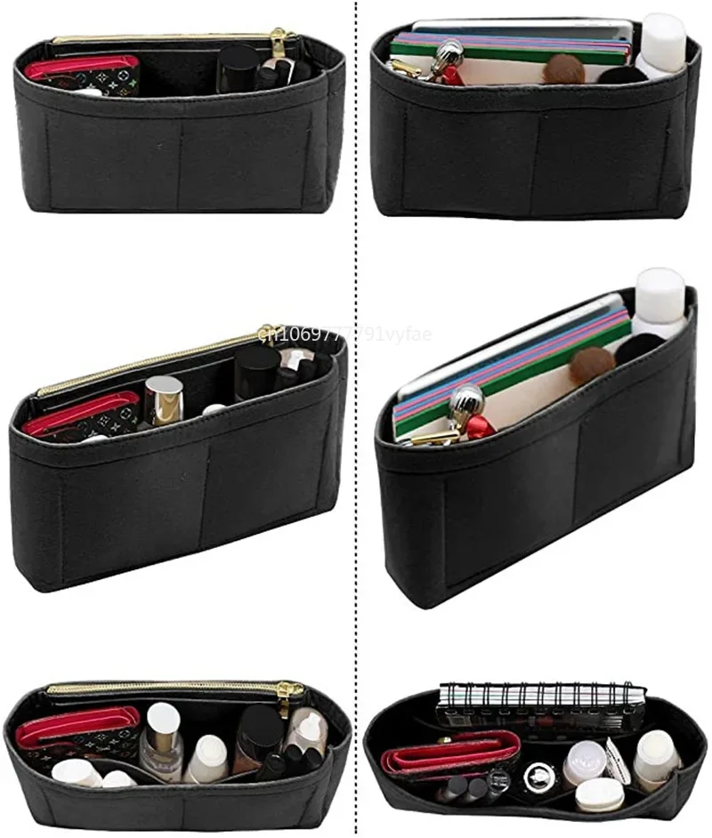 Органайзер за грим, фетровая чанта, подложка, дамски вътрешна пътна чанта, органайзер, портфейл с цип, подплата за чанти, чанти за съхранение на козметика, Вътрешен джоб Изображение 3