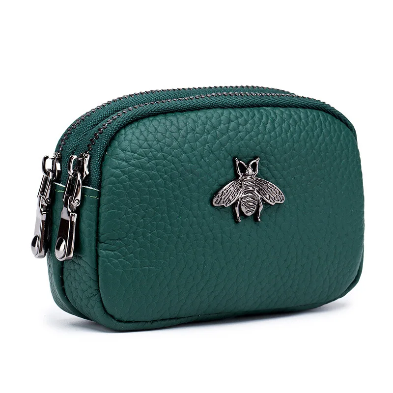 Портфейл от естествена кожа, чанти за жени, мозайка метална пчела, масивна чанта с цип, луксозна дизайнерска дамска чанта-месинджър Изображение 1