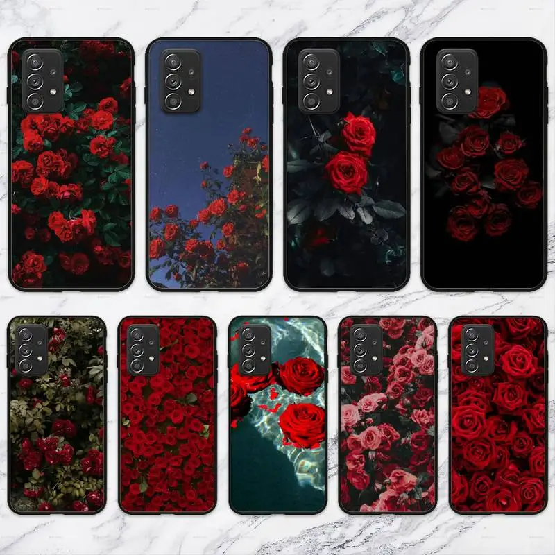 Розово-червени цветя на Калъф За мобилен телефон Samsung Galaxy А02 A12 A21 A22 A32 A41 A42 A51 A71 A72 под формата На Миди Изображение 0