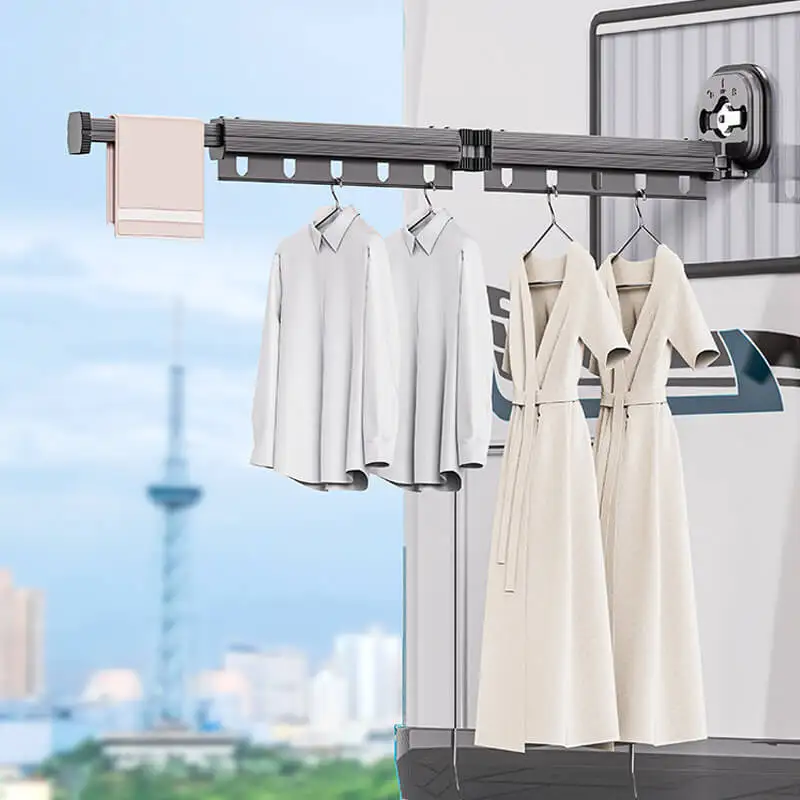 Сгъваема закачалка за сушене на дрехи на присоске с плъзгаща вендузата Множество 3-те пъти закачалка за сушене на дрехи Изображение 0