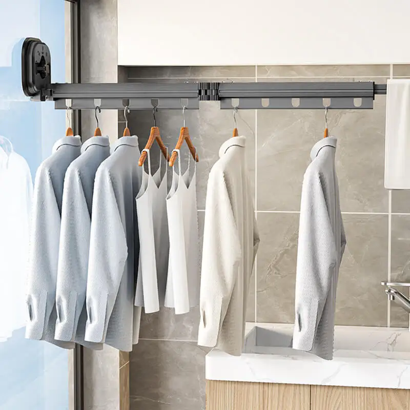 Сгъваема закачалка за сушене на дрехи на присоске с плъзгаща вендузата Множество 3-те пъти закачалка за сушене на дрехи Изображение 1