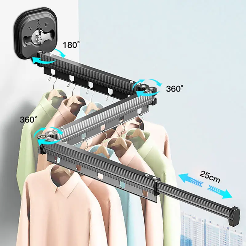 Сгъваема закачалка за сушене на дрехи на присоске с плъзгаща вендузата Множество 3-те пъти закачалка за сушене на дрехи Изображение 2