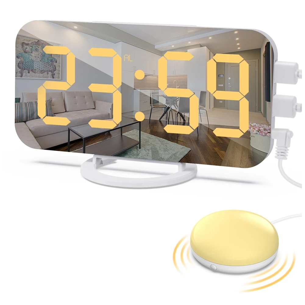 Силен цифров часовник с аларма за здраво спящи възрастни с шейкером, зарядно устройство с 2 USB, регулируема led подсветка, функция за повторение, будилник Изображение 0
