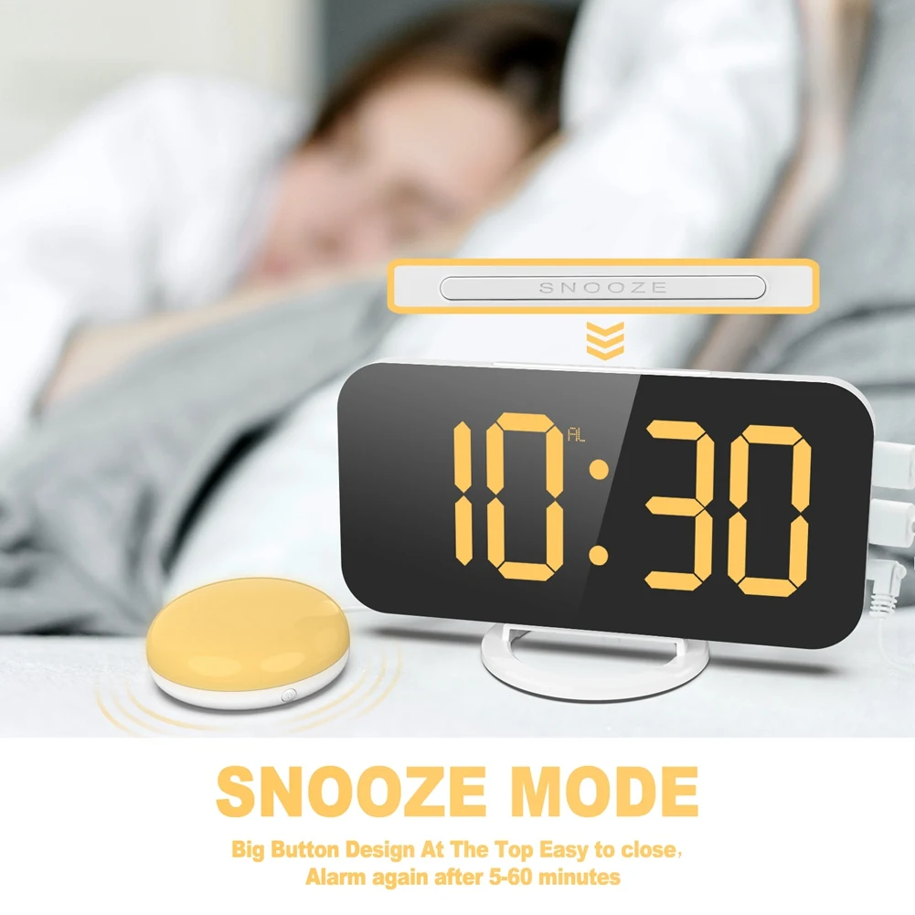 Силен цифров часовник с аларма за здраво спящи възрастни с шейкером, зарядно устройство с 2 USB, регулируема led подсветка, функция за повторение, будилник Изображение 5