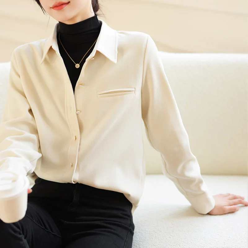 Стилни ризи с пискюли, Дамски плътна блуза за пролет-есен, Нови елегантни обикновена ризи с копчета, Върхове blusa mujer Изображение 2