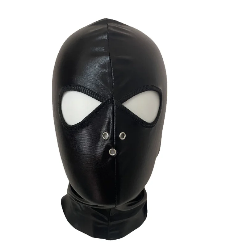 Унисекс Черна маска с качулка от лачена кожа, Дишаща Мъжки Латексный прическа, носи етикет за услугата Маска за костюмированной партита, Ролеви игри, шапки Изображение 0