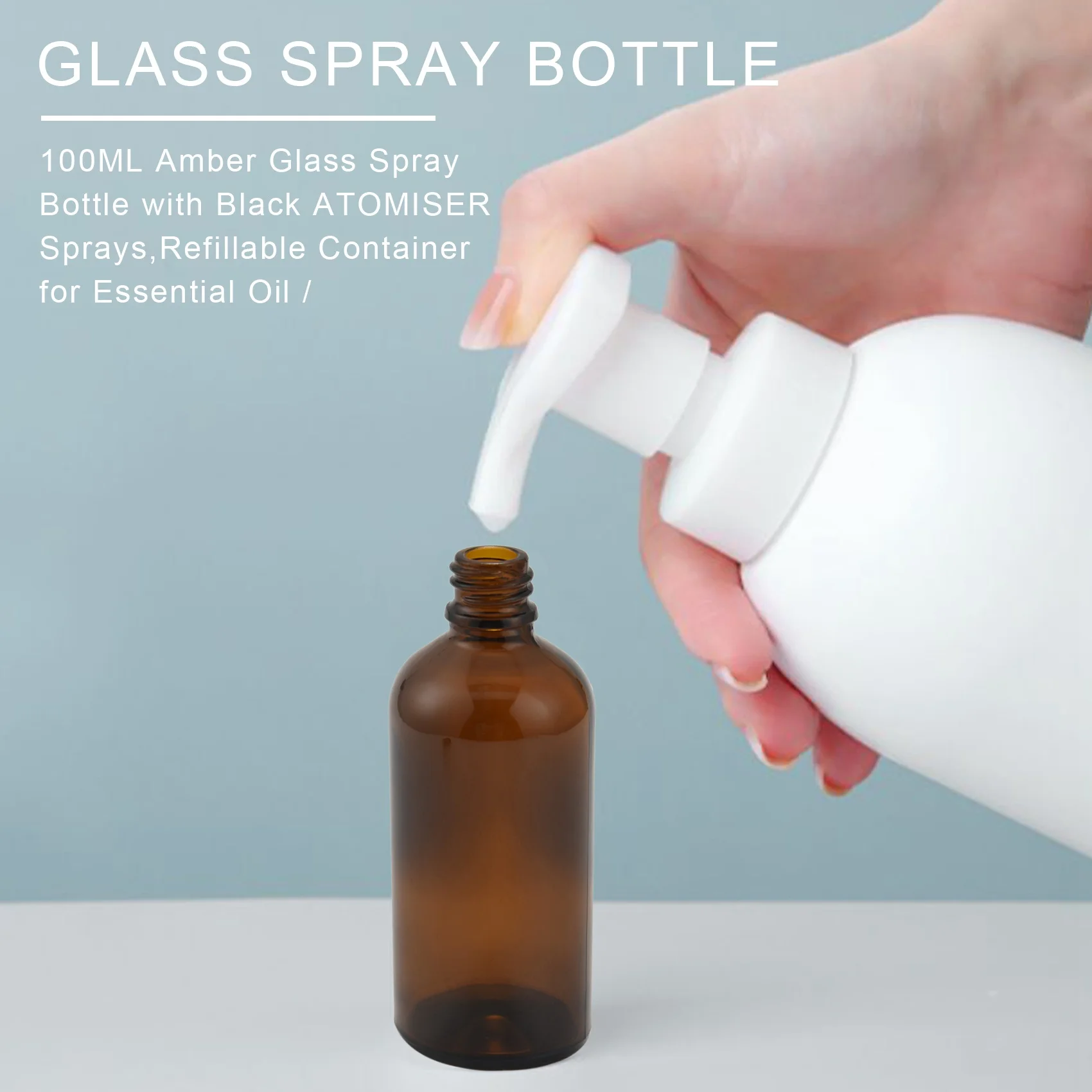 Флакон-спрей бутилка от тъмно стъкло с обем от 100 МЛ, с черни распылителями, за многократна употреба контейнер за етерични масла / ароматерапия. Изображение 1