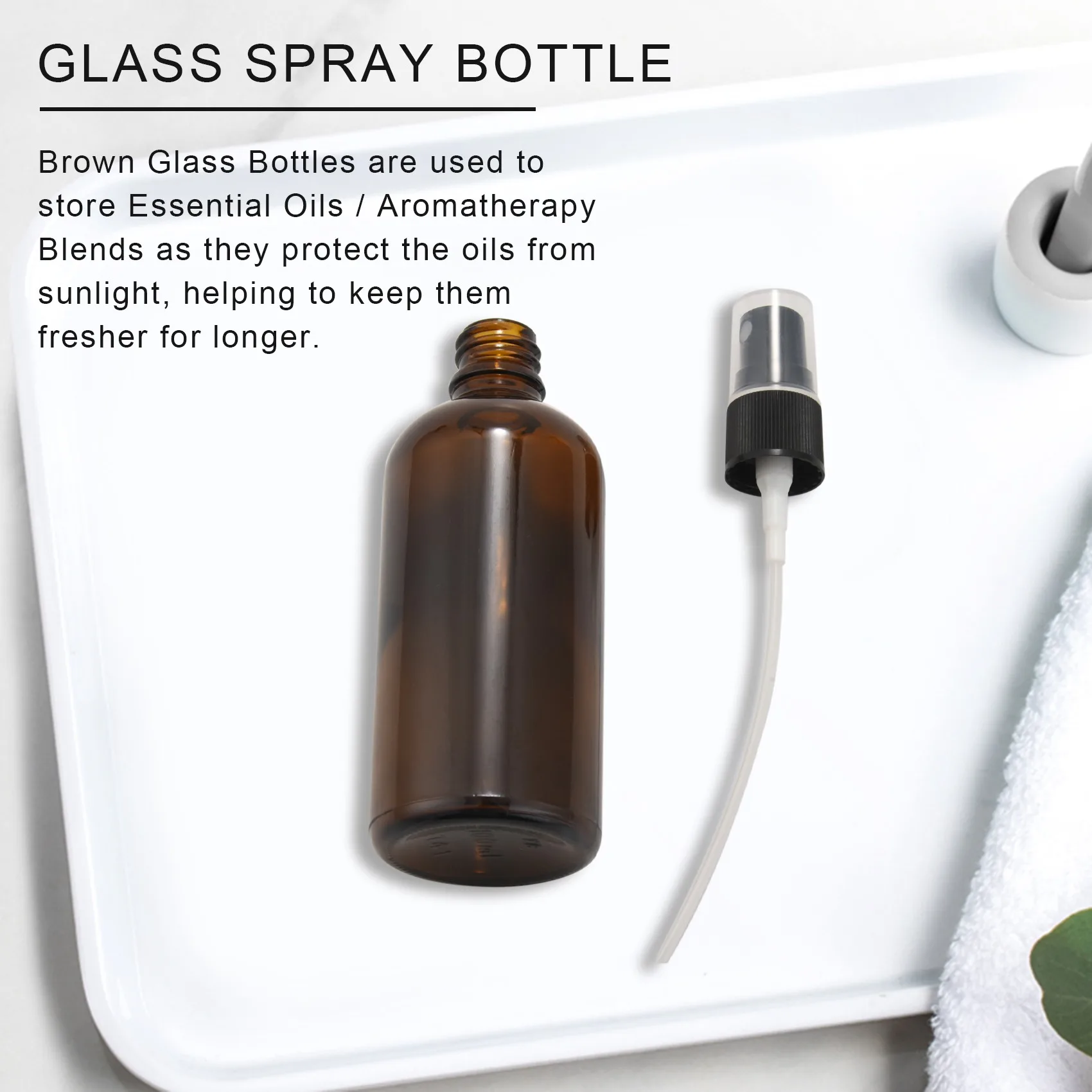 Флакон-спрей бутилка от тъмно стъкло с обем от 100 МЛ, с черни распылителями, за многократна употреба контейнер за етерични масла / ароматерапия. Изображение 2