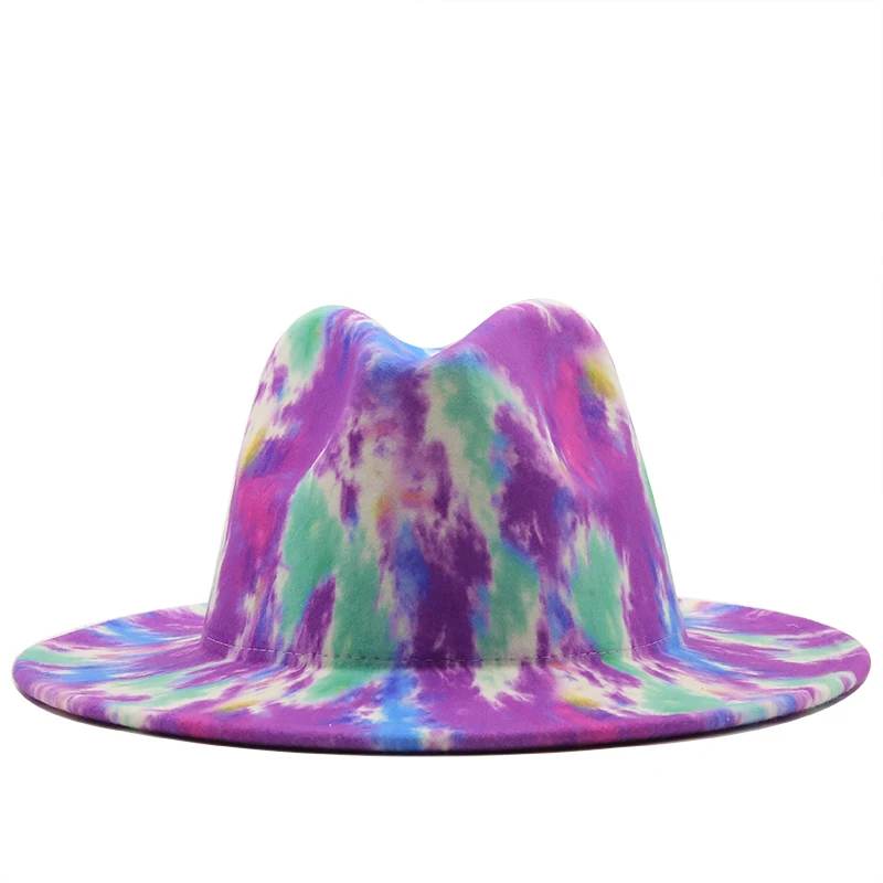 Цветна цилиндър дерби с широка периферия в нов стил, Панама, Фетровая шапка-фетровая шапка за мъже и жени, джаз шапка от изкуствена вълна в британския стил Изображение 1