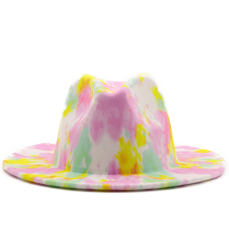 Цветна цилиндър дерби с широка периферия в нов стил, Панама, Фетровая шапка-фетровая шапка за мъже и жени, джаз шапка от изкуствена вълна в британския стил Изображение 3