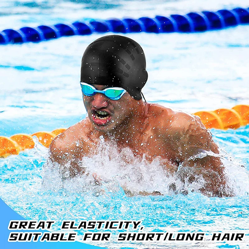 Шапка за плуване с защита на ушите, Однотонная Силикон Водоустойчив Здрава, за дълга коса, Голяма Еластична Шапка за плуване, Аксесоари за водни спортове Изображение 3