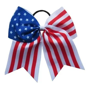 1 бр. Лък, за да поздрави малки момичета, Патриотичен 4 юли, Деня на независимостта на САЩ, 7-инчов лък за коса с клипс ИЛИ ластик