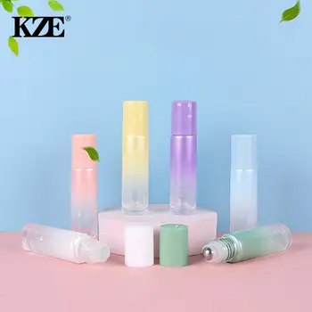 1 бр. преносима роликовая бутилка наклон цветове, мини-стъклени флакони с обем от 10 мл с топки-ролки от неръждаема стомана за етерични масла, парфюми.
