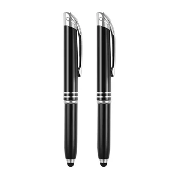 2 елемента Led фенерче, химикалка дръжка, практичен метална химикалка за писане, led дръжка за офис, училище (черен)