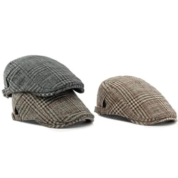 2023 Есенно-зимни памучни шапки газетчиков с клетчатым принтом, шапки с плосък шапка, мъжки и дамски барети художници 155