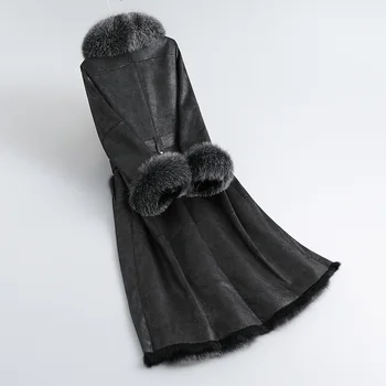 2023 Зимата ново интегрирано палто от домакинството е заек кожа и кожа за жени на средна дължина, над коляното, меховое палто за косата и шията, приталенное