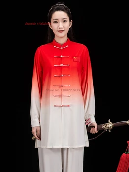2024 китайски реколта върховете да се изяви в тай-чи кунг-фу + комплект панталон за бойните изкуства, тай-чи наклон цвят, униформи за участия в екип