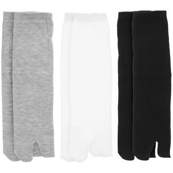 3 двойки еластични памучни високи чорапи Tabi Пръсти, мъжки спортни чорапи (черни, бели и сиви)