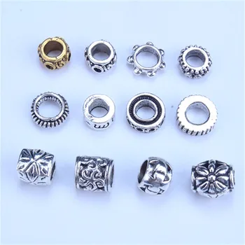 5 бр./опаковане. Тибетское сребро Различни Стилове, Плетене косата, Мъниста-Дредлоки, пръстени, Аксесоари за тръби, Вътрешно дупка около 5-7 мм