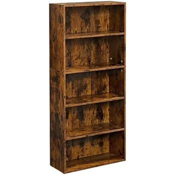 Bookshelf VASAGLE, 5-Различен Открит библиотеката с Регулируеми рафтове за съхранение, Външен, Кафяв в Селски стил ULBC165X01