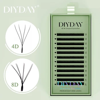 DIYDAY W Удължаване на миглите 8d Flower Естествени фалшиви мигли високо качество 4D Готови фен на миглите във формата на буквата W за грим