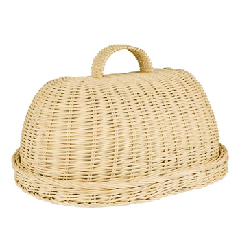 KX4B Ракита кошница за хляб от ратан ръчно изработени кошници за плодове и зеленчуци, обслужващи кошница с капак
