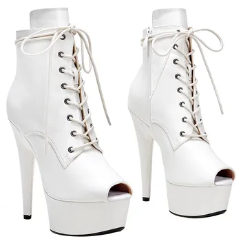 LAIJIANJINXIA/ Нови Дамски официални обувки на платформа и висок ток от изкуствена кожа 15 см/6 см, Модерните обувки за танци на един стълб, 013