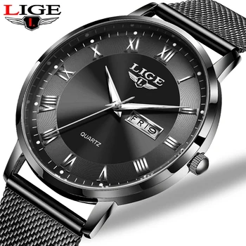 LIGE Минималистичные мъжки модни тънки часовници Прости мъжки бизнес кварцов часовник от неръждаема стомана за мъже Ръчен часовник с календар
