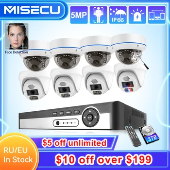 MISECU H. 265 8CH 5MP Dome POE Security Protection Camera System Face Detect Indoor Color Night Recorded ВИДЕОНАБЛЮДЕНИЕ Комплект за Видеонаблюдение