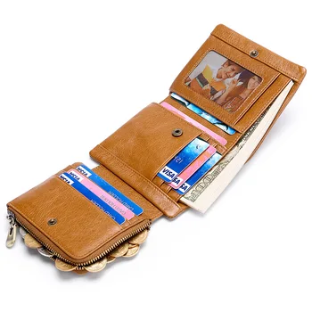 RFID-мъжки тънък мини-калъф за почивка, портфейл за кредитни банкови карти, мъжки кратък портфейл от телешка кожа в стил Ретро портфейл за монети