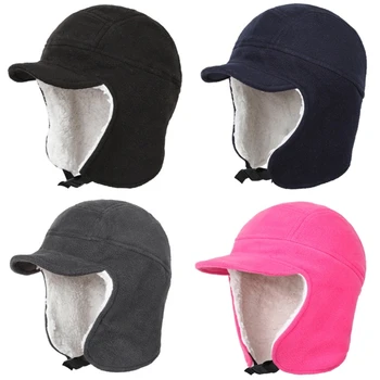 Y166 Топла шапка от гъсто руно, мека термална шапка-ушанка, унисекс, спортна шапка с козирка, удобна бейзболна шапка за защита на лицето