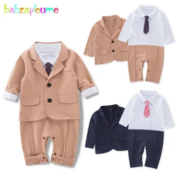 babzapleume/ Пролетни комплекти дрехи за бебета, Дрехи за малките момчета, Модно палто + гащеризон с дълги ръкави, Джентълменско гащеризон BC1710-1