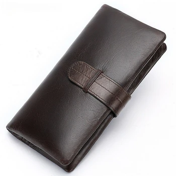 Висококачествен Мъжки дълъг портфейл с цип, ретро мъжки портфейл-клатч от волска кожа, държач за телефонни карти, мъжки портмонета от 100% естествена кожа