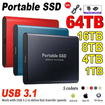 Високоскоростен Твърд Диск USB 3.1 64 TB 32 TB 16 TB 8 TB 4 TB И 2 TB 1 TB SSD Портативен Type-C Външен Твърд Диск За Лаптоп Notebook